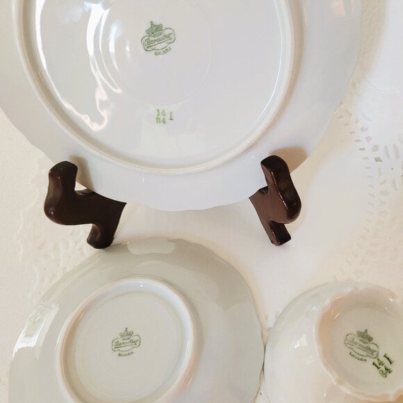 Bareuther Bavaria Pink Rose Design Set Cup Saucer Plate Back-stamp 1931-1950 - Picture 7 of 10